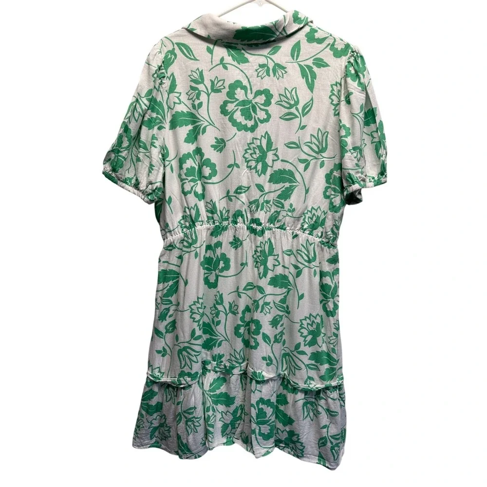 Draper James RSVP Green White Floral Puff Sleeve Shirt‎ Dress No Belt